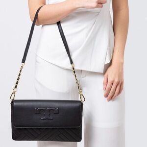 Tory Burch Alexa Leather Quilted Clutch Shoulder Bag